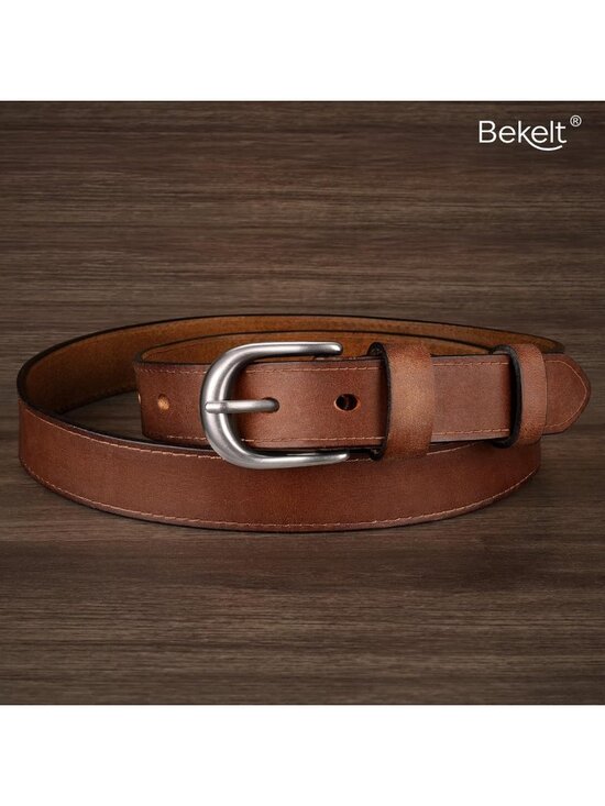 Stylish Genuine Leather Women\'s Belt with Gold/Silver Buckle for Jeans & Dresses